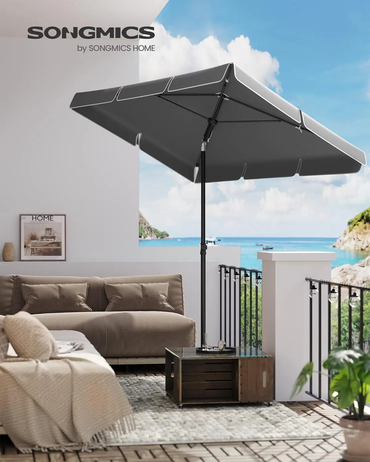 Balkonschirm knickbar UPF50+ grau 200 x 125 cm von Songmics
