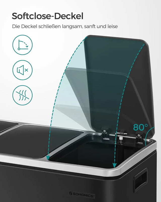 Mülleimer Küche Mülltrennsystem 3 Fächer Schwarz von Songmics