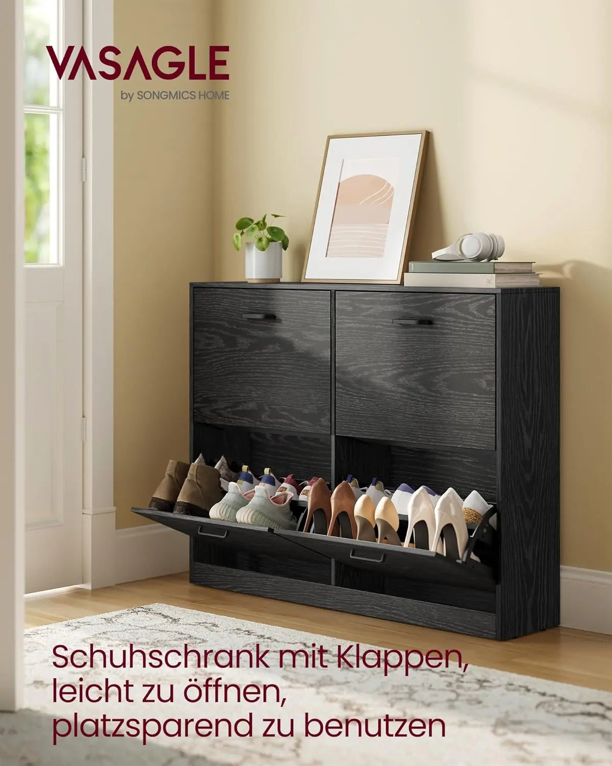 Schuhschrank Klappen Verstellbar Flur Ebenholzschwarz von Songmics