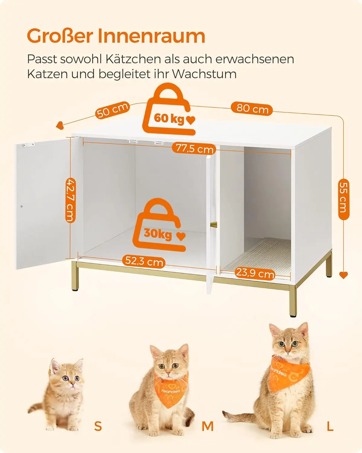 Katzenklo-Schrank mit Kratzmatte weiss-gold von Songmics