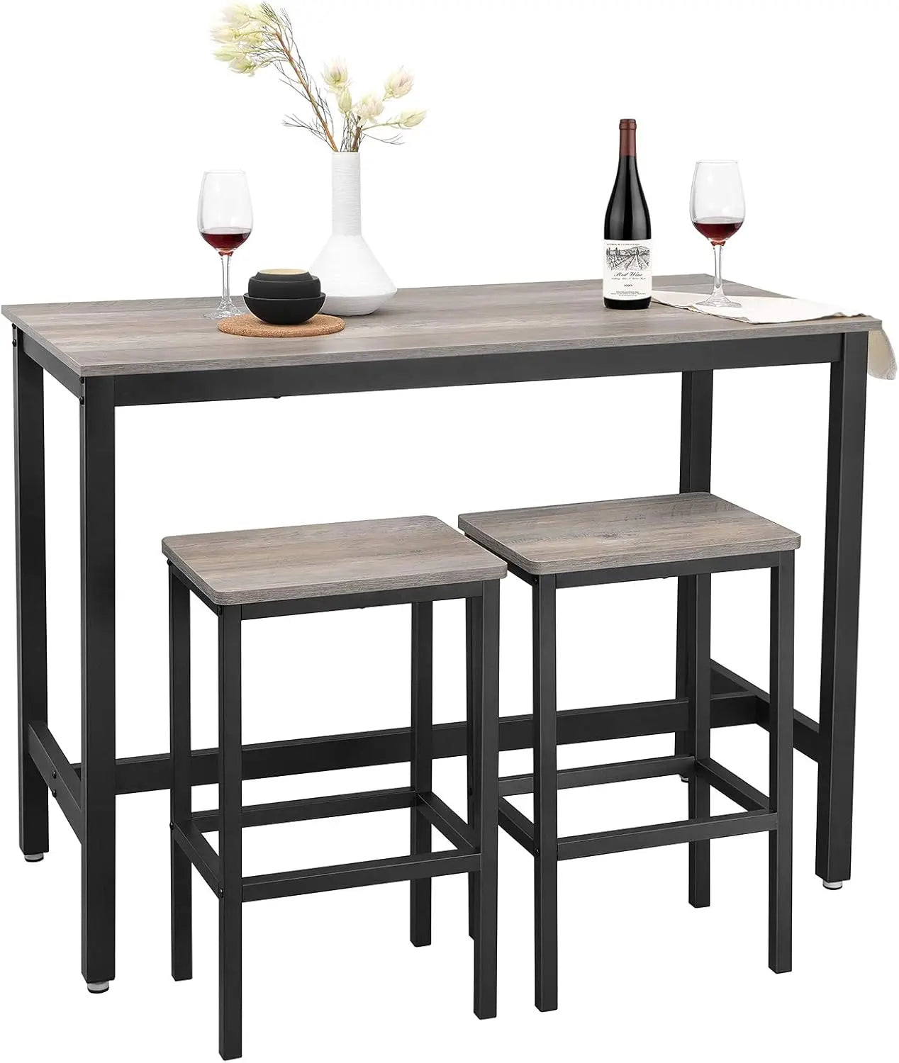 Bartisch-Set Industrie-Design Greige-schwarz Holz von Songmics
