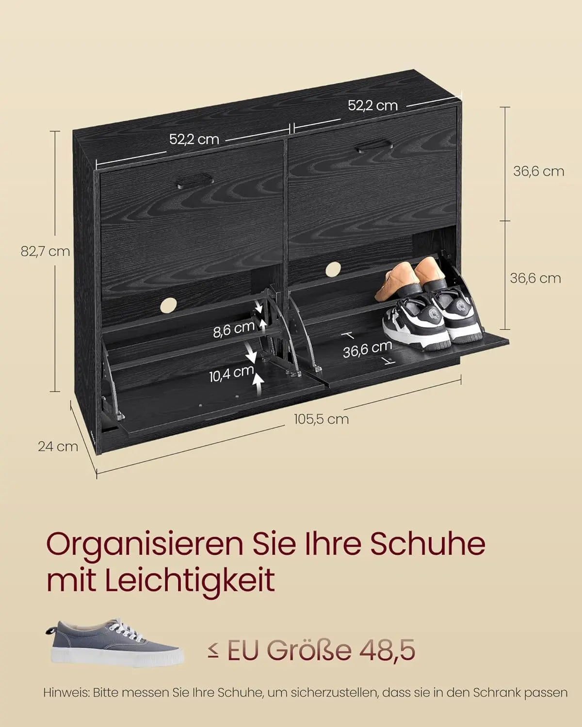 Schuhschrank Klappen Verstellbar Flur Ebenholzschwarz von Songmics
