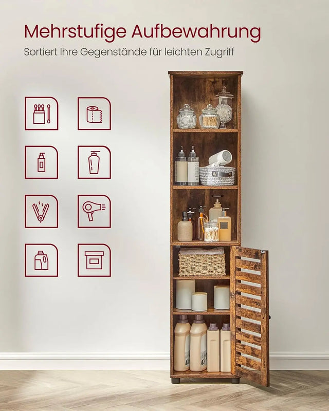 Badezimmerschrank Hoch Regal Verstellbar Vintagebraun von Songmics