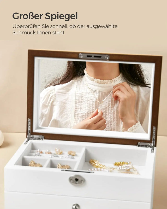 Schmuckkästchen mit Spiegel und Schubladen Weiss von Songmics