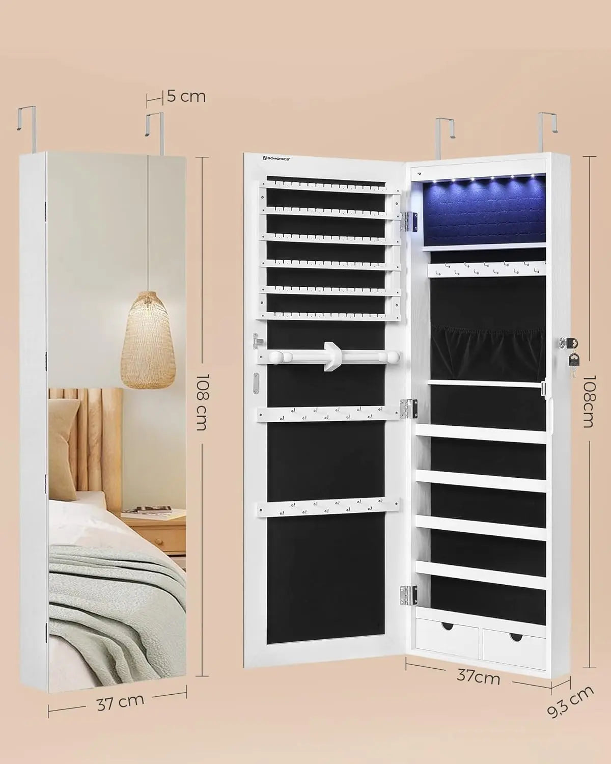 Schmuckschrank mit LED-Spiegel Weiss von Songmics