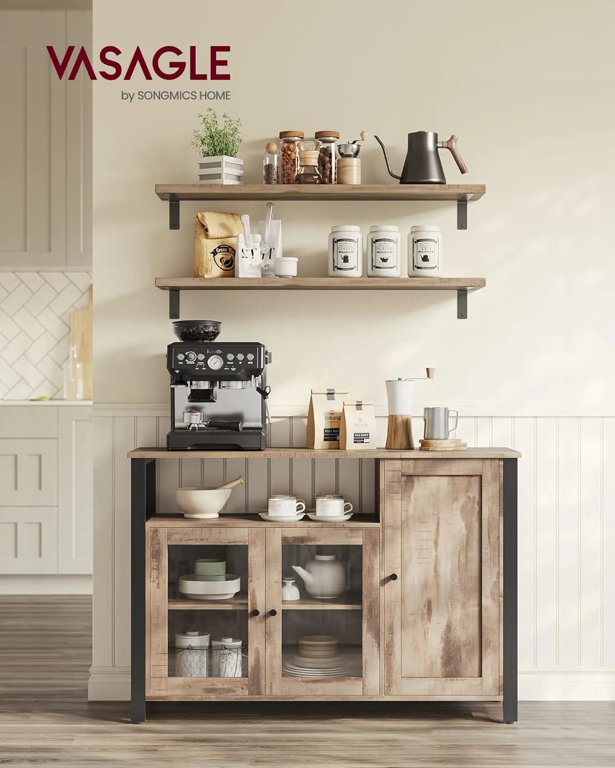 Sideboard 3 Türen Landhausstil eichenbraun von Songmics