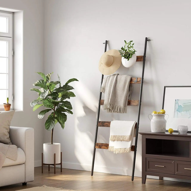 Schrägleiterregal Handtuchhalter 5 Ebenen Braun Schwarz von Songmics