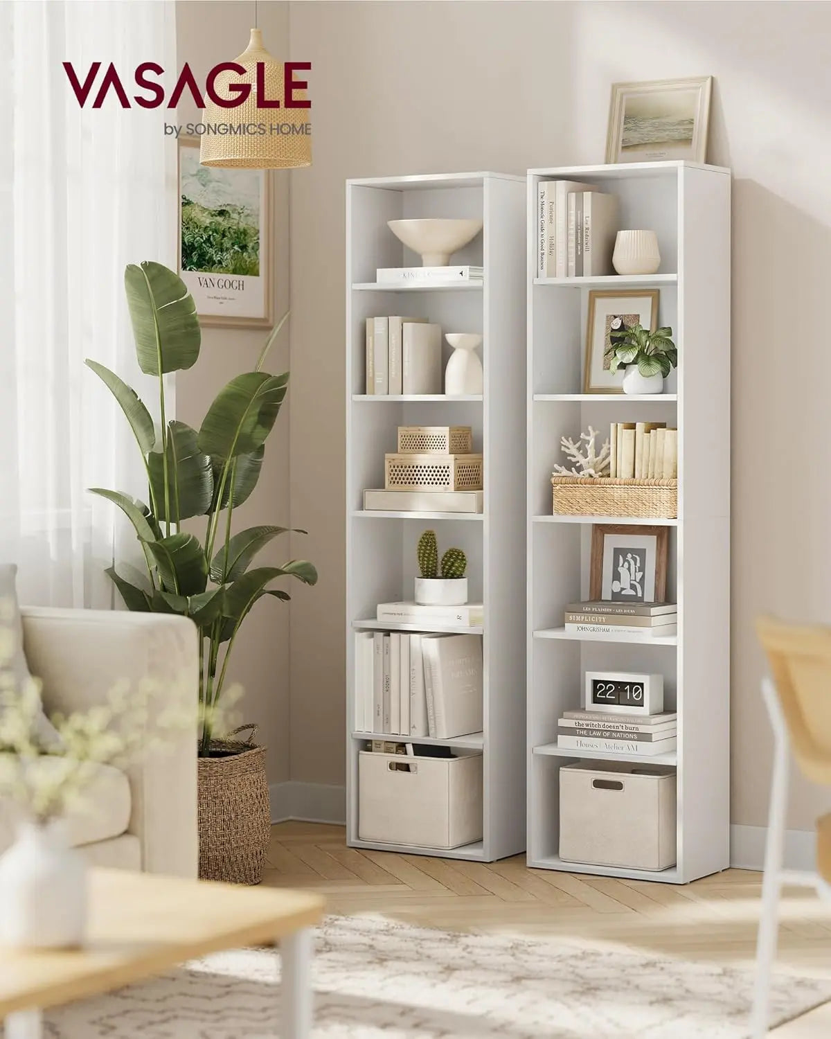 Bücherregal 6-stöckig Offenes Standregal Wolkenweiss, 24 x 40 x 178,5 cm von Songmics