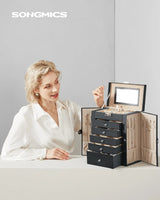 Schmuckkasten mit Klapptüren und Spiegel schwarz von Songmics