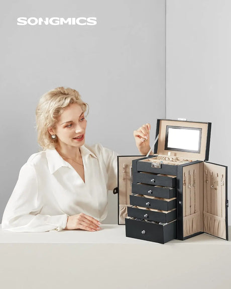 Schmuckkasten mit Klapptüren und Spiegel schwarz von Songmics