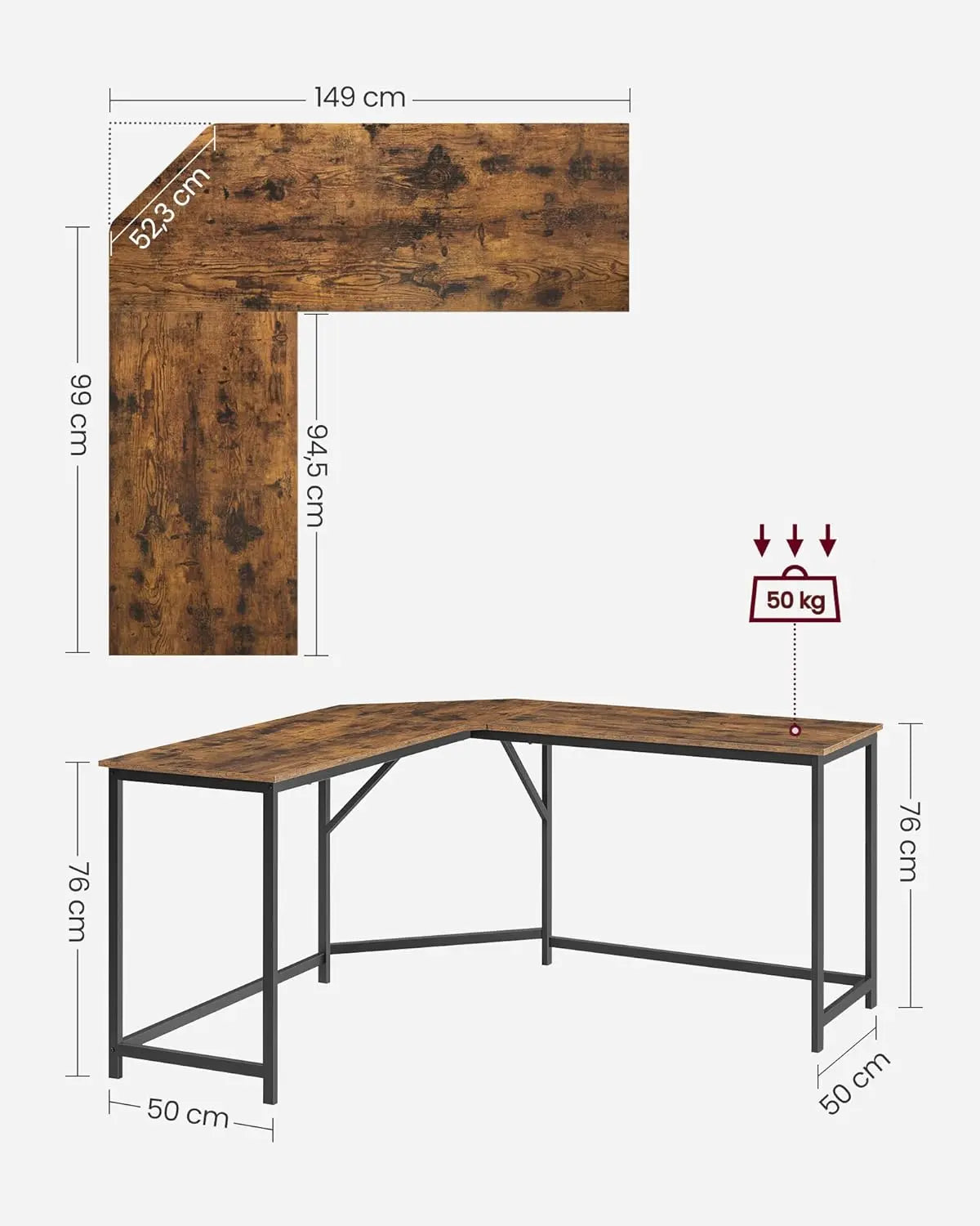 Eckschreibtisch L-förmig Computertisch Homeoffice Vintagebraun von Songmics