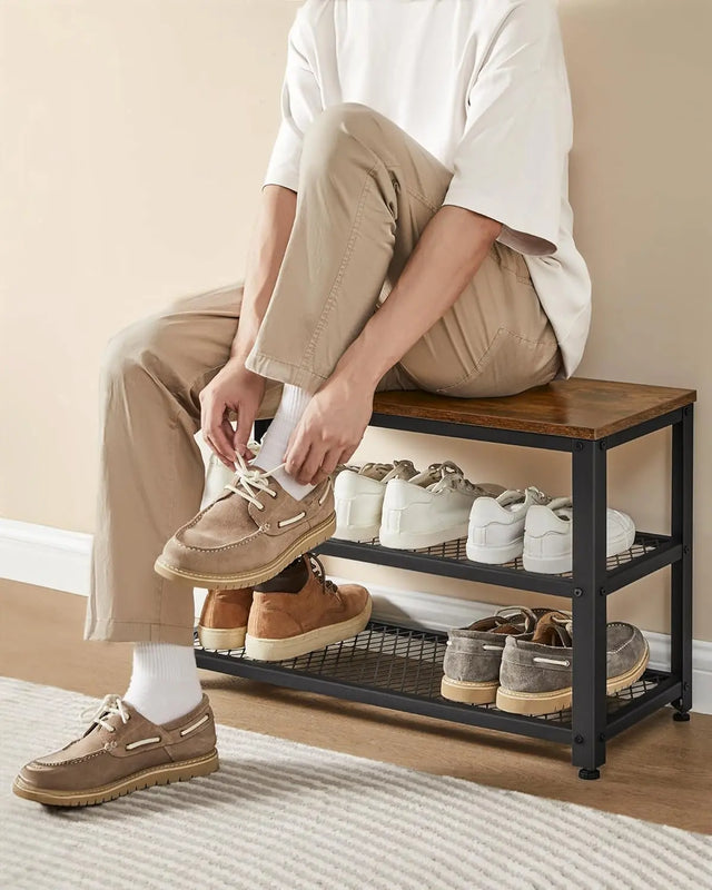 Garderobenleiste Schuhbank Set Rustikales Braun von Songmics