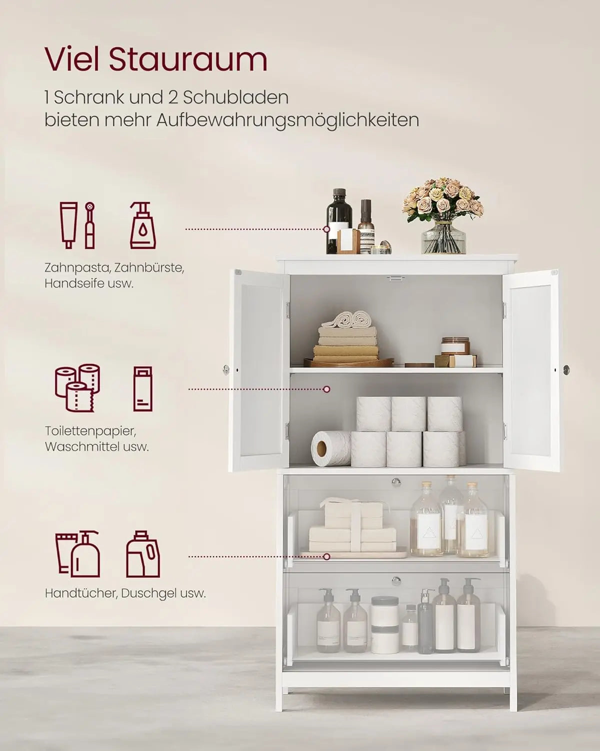 Badezimmerschrank mit Schubladen klassikweiss von Songmics