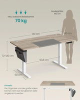 Schreibtisch elektrisch höhenverstellbar mit Memory Weiss von Songmics