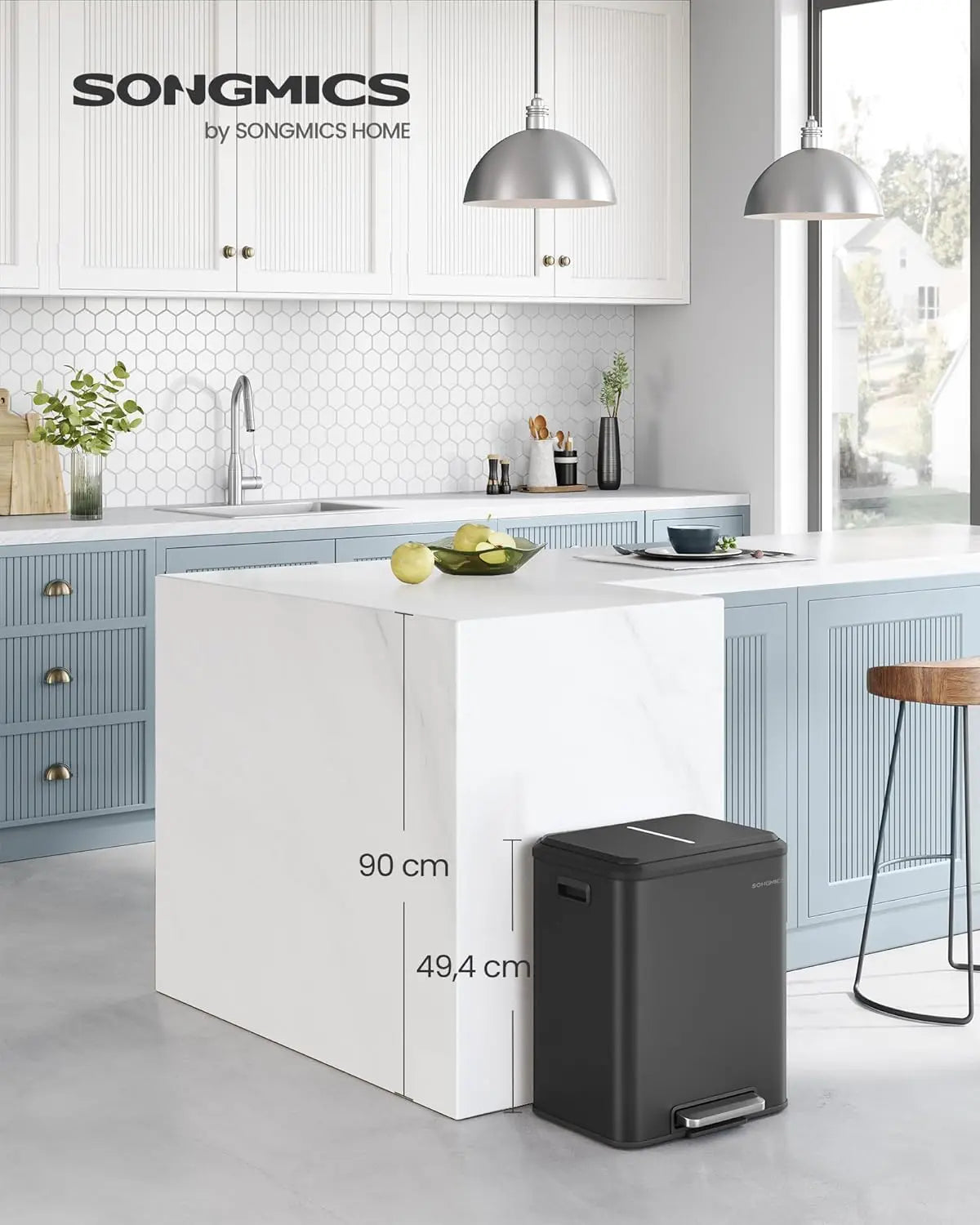 Abfalltrennsystem 2x15L Softclose Stahl Schwarz von Songmics