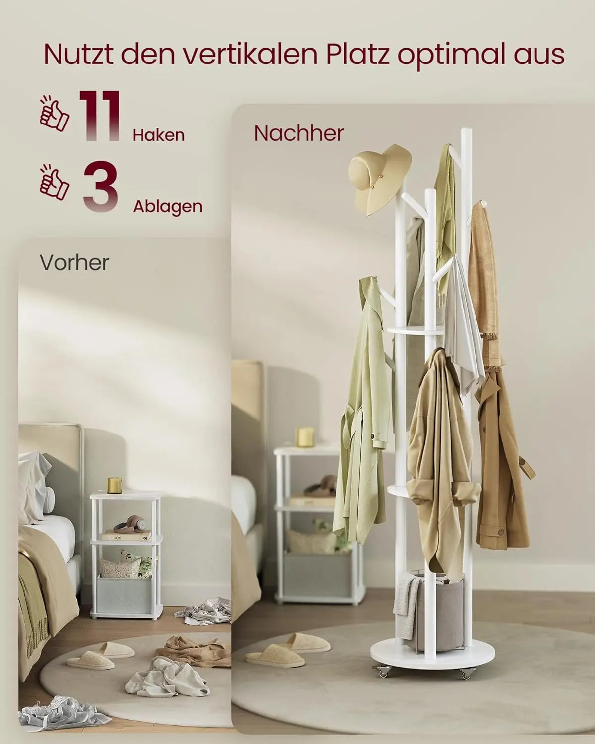 Garderobenständer Massivholz 11 Haken wolkenweiss von guteszeug.ch