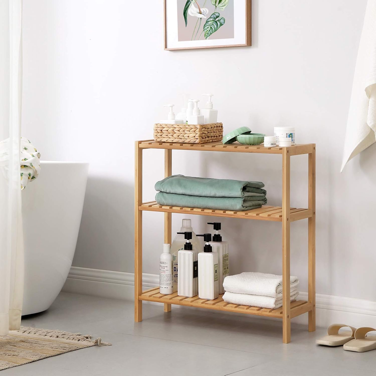 Badezimmerregal Bambus 3 Ebenen Naturbeige von Songmics