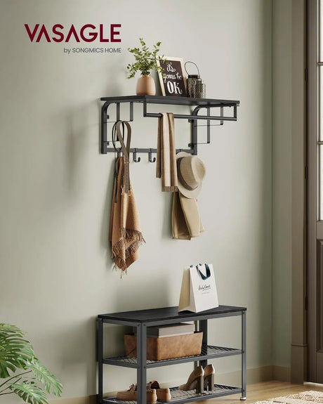 Wandgarderobe mit Ablage Haken Anthrazitgrau von Songmics