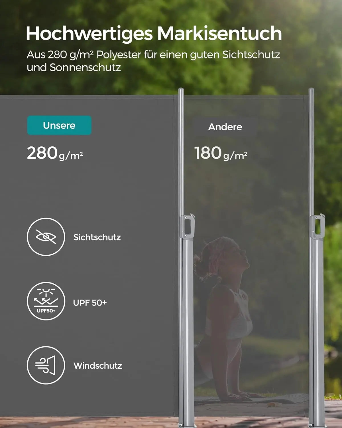 Seitenmarkise ausziehbar 180x400cm anthrazit Alu von Songmics