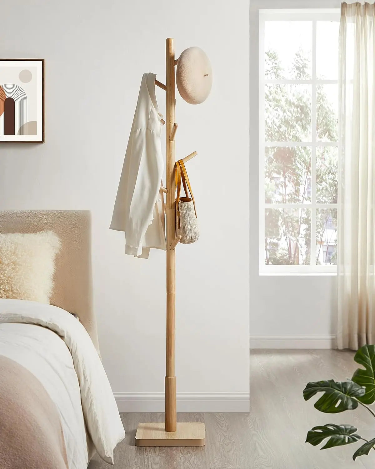 Garderobenständer Massivholz Baumform Naturbeige von Songmics