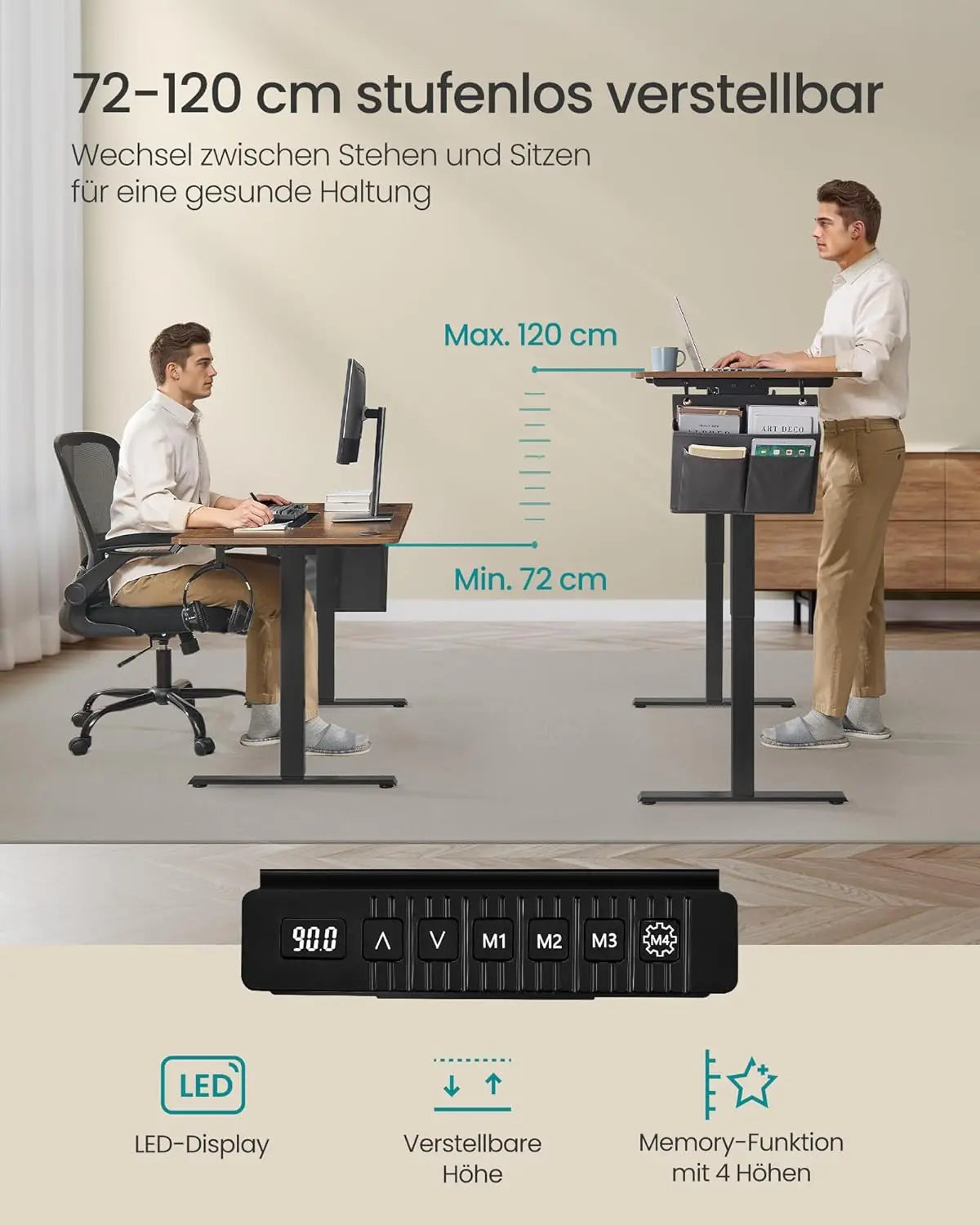 Schreibtisch elektrisch höhenverstellbar Memory-Funktion vintagebraun von Songmics