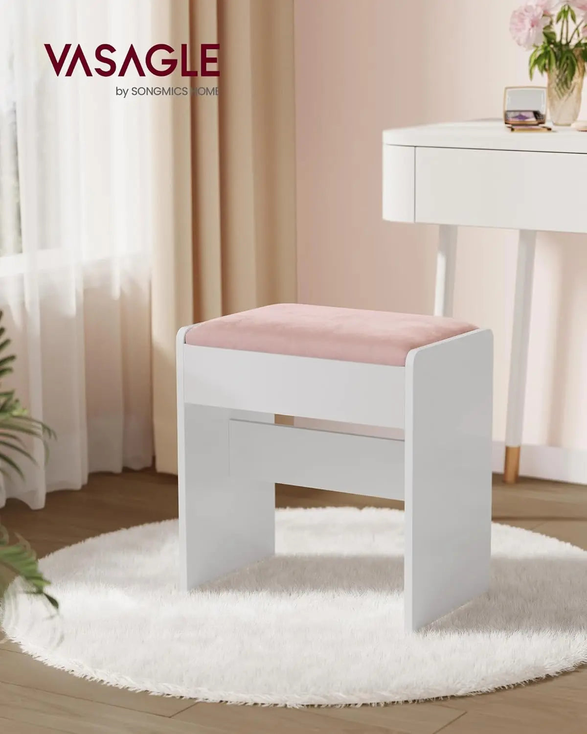 Schminktisch-Hocker Samt Weiss Rosa Gepolstert von Songmics