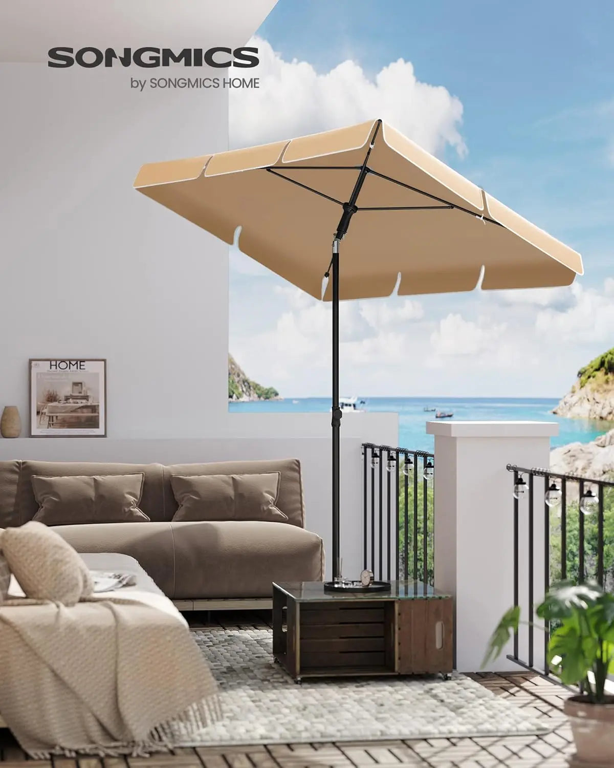 Balkonschirm knickbar UPF50+ taupe Polyester 200 x 125 cm von Songmics