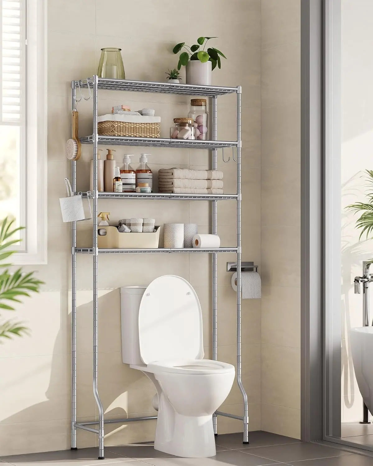 Toilettenregal Metall verstellbar taubengrau 4-Ablagen von Songmics