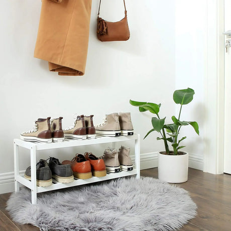 Schuhregal Bambus 2 Ebenen Weiss von guteszeug.ch