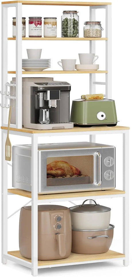 Küchenregal Standregal Mikrowellenregal Stahlrahmen Rustikal Goldeiche von Songmics