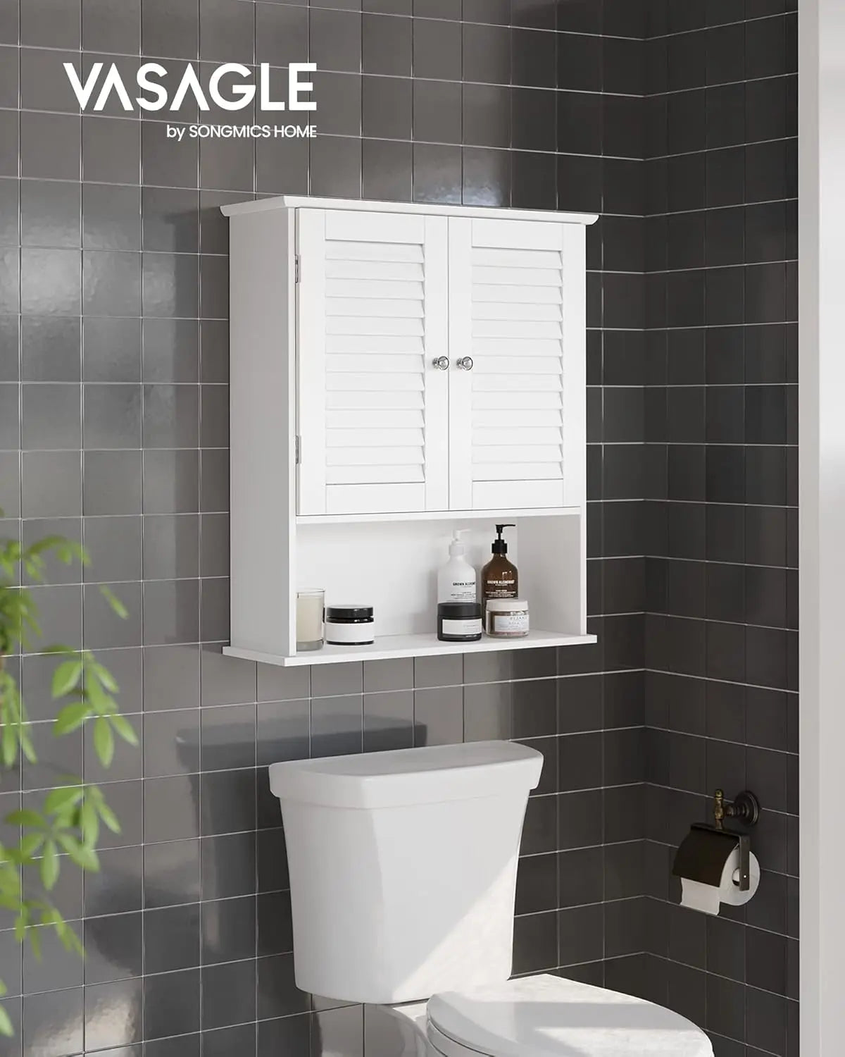 Badezimmerschrank mit Lamellentüren, weiss von Songmics
