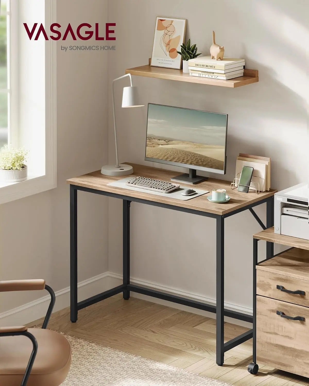 Computertisch Bürotisch 100x50x76cm Kamelbraun Tintenschwarz von Songmics