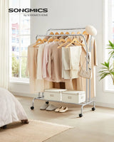 Kleiderständer auf Rollen Stahlrohre Silber von Songmics