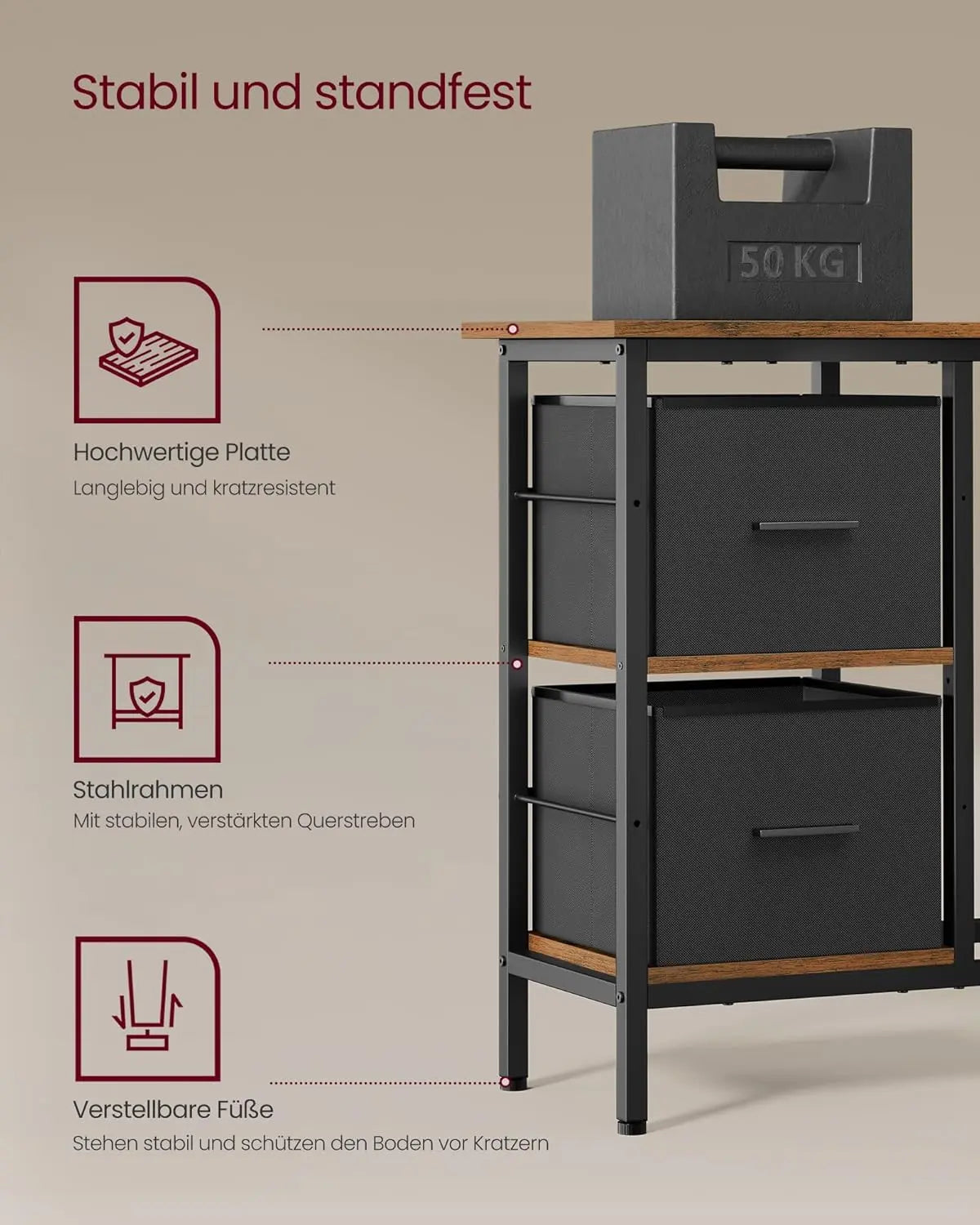 L-Schreibtisch mit Schubladen vintage braun von Songmics