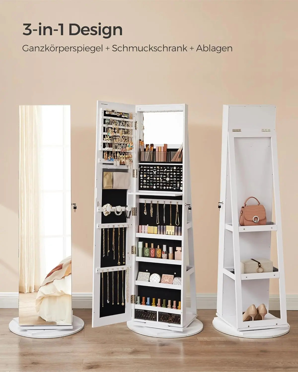 Schmuckschrank abschließbar 360° drehbar weiss von Songmics
