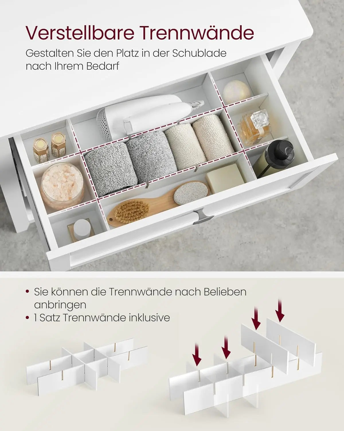 Badezimmerschrank weiss Holz 2 Schubladen von Songmics