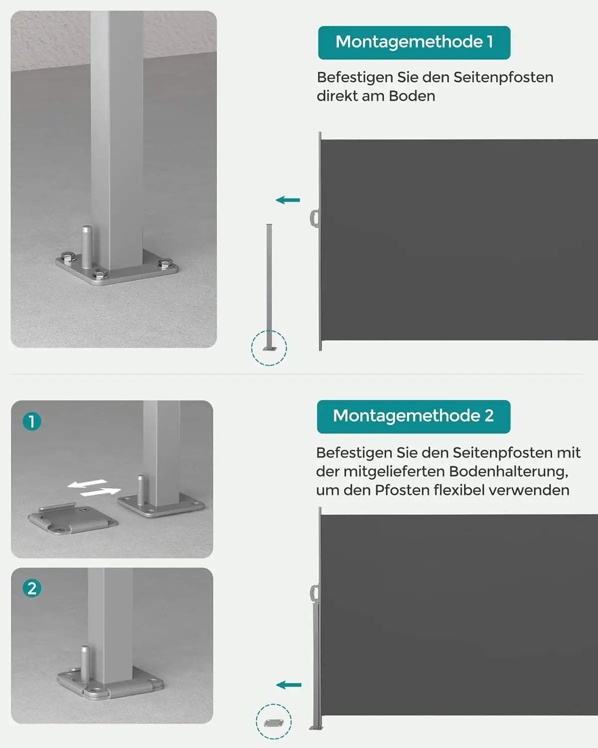 Seitenmarkise ausziehbar anthrazit Stahl 180x300cm von guteszeug.ch