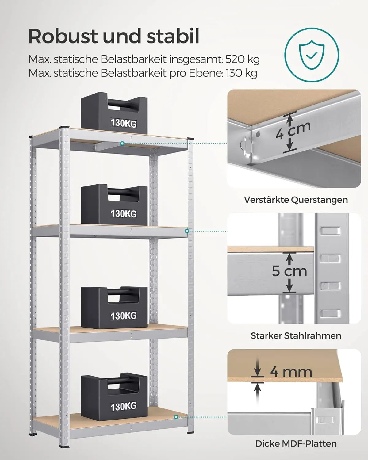 Schwerlastregal 2er-Set 520kg Silber Stahl von Songmics