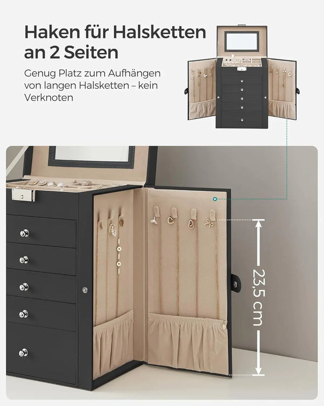 Schmuckkasten mit Klapptüren und Spiegel schwarz von Songmics