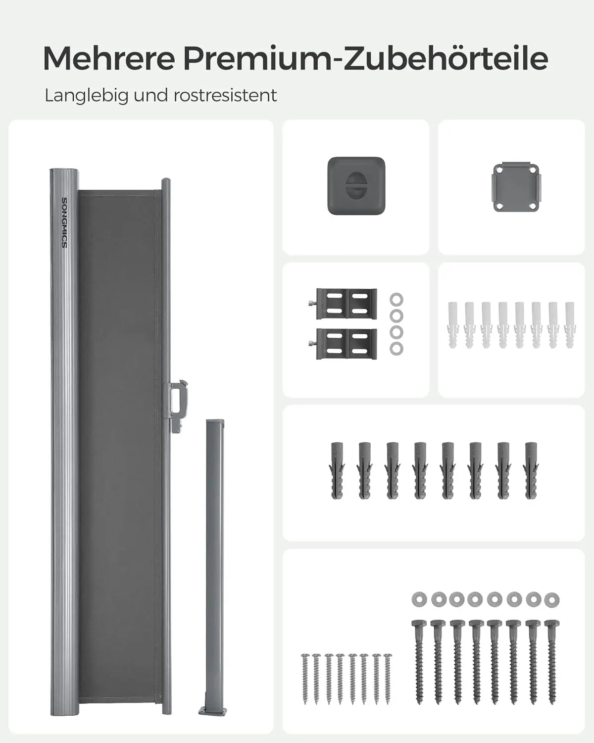 Seitenmarkise ausziehbar 200x400cm Anthrazit Alu von Songmics