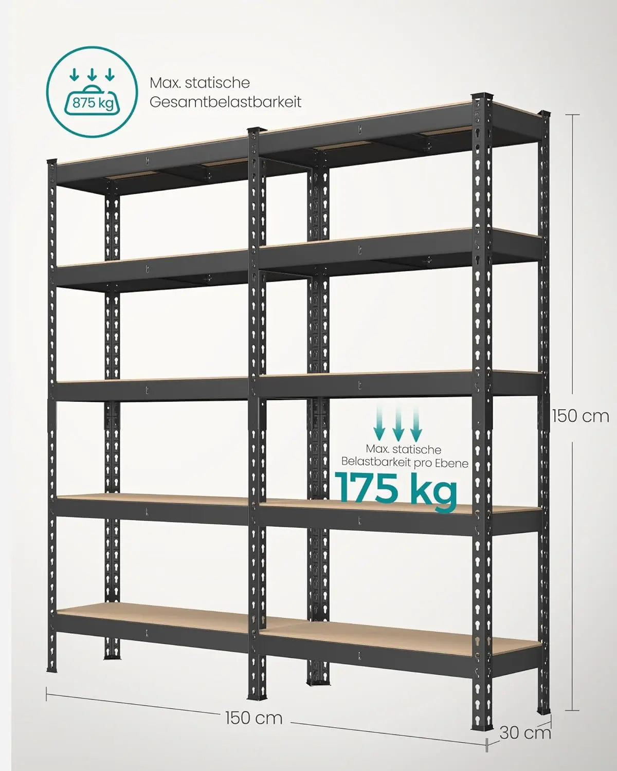 Schwerlastregal 875kg 2er-Set Belastbar Schwarz Metall von Songmics