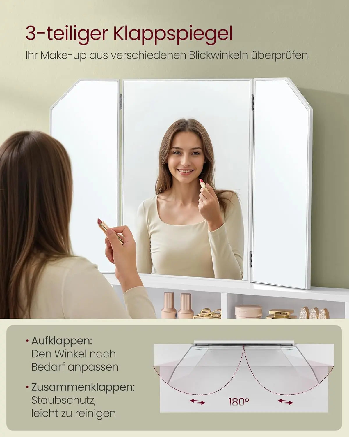 Schminktisch Klappspiegel Schubladen Modern Weiss von Songmics