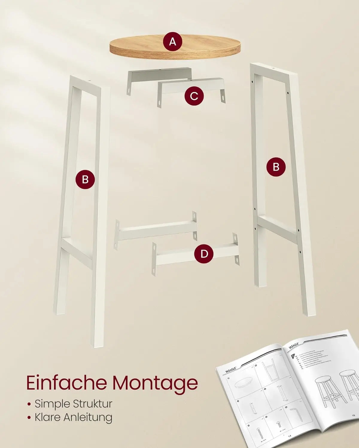 Barhocker 2er-Set Metallgestell Eichenbeige-Weiss von Songmics