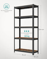 Standregal Industrie-Design mit 5 Ablagen, bis 650 kg belastbar, vintagebraun-schwarz von Songmics