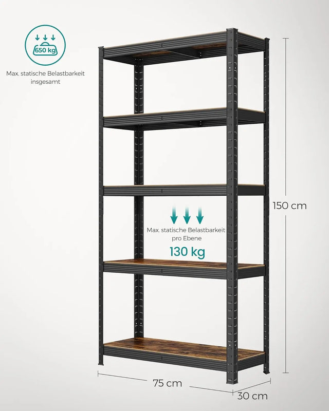 Standregal Industrie-Design mit 5 Ablagen, bis 650 kg belastbar, vintagebraun-schwarz von Songmics