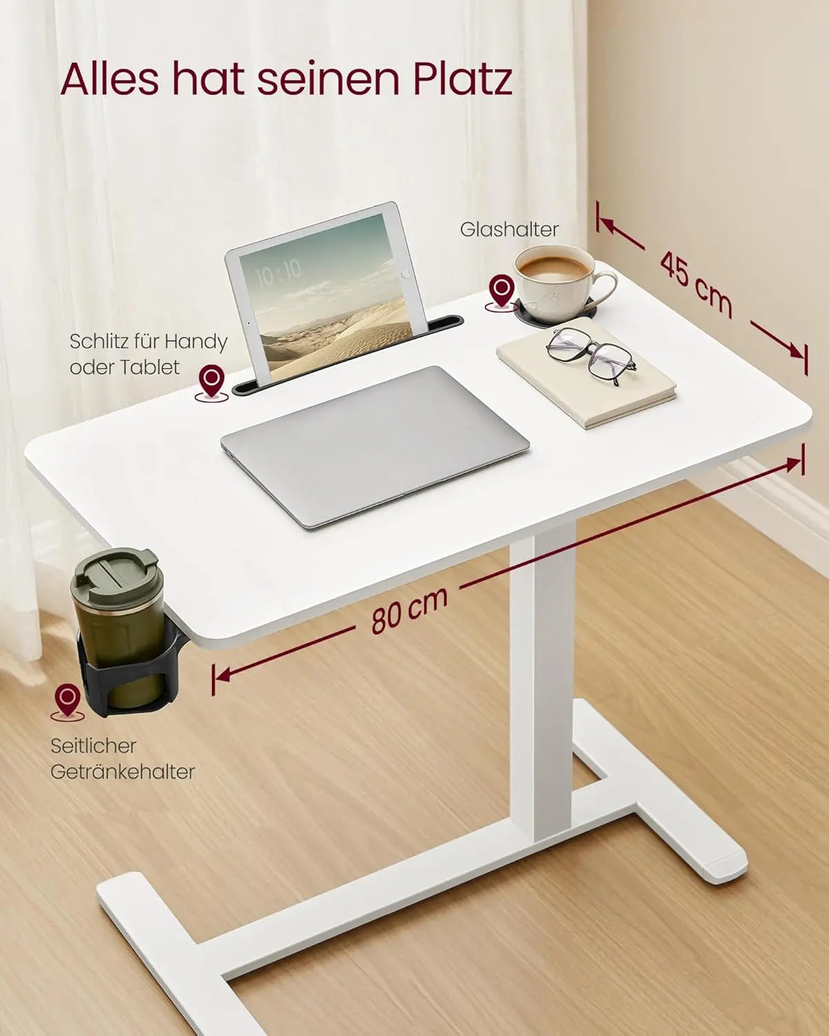 Stehtisch höhenverstellbar mit Rollen 80 x 45 cm weiss von Songmics