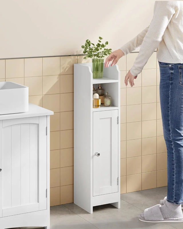 Toilettenschrank Badregal platzsparend verstellbar weiss von Songmics