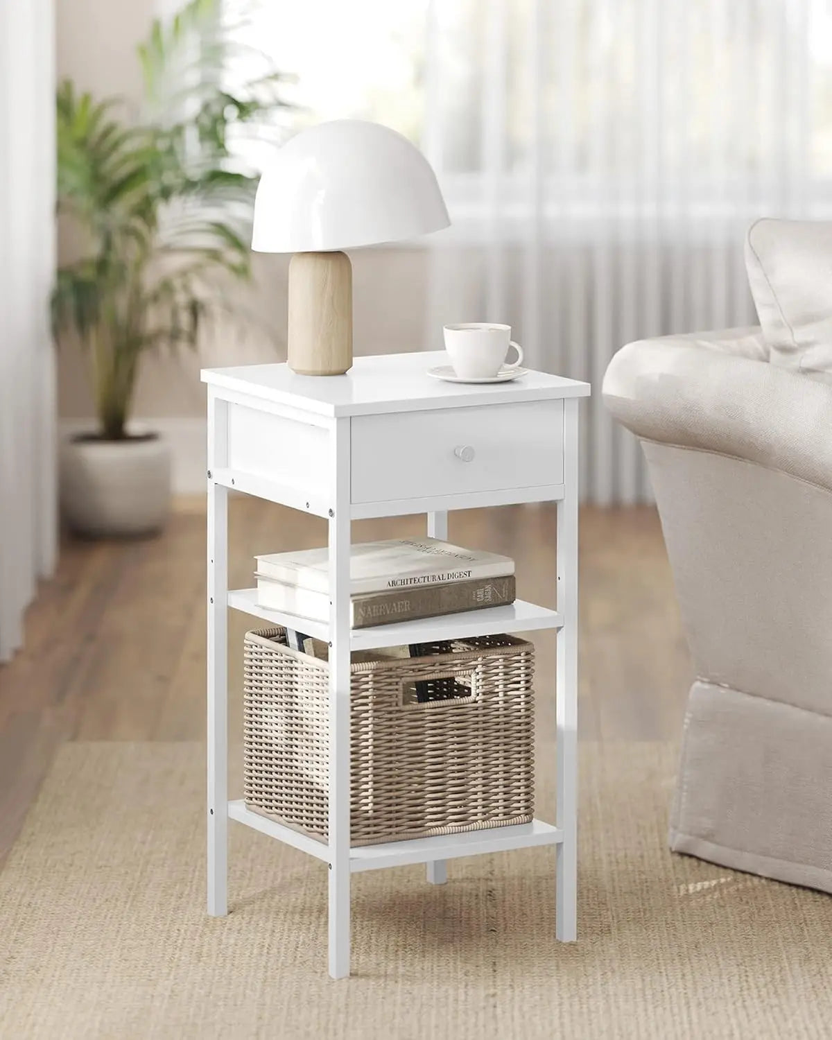 Nachttisch Hoch Modern mit Schublade Weiss von Songmics