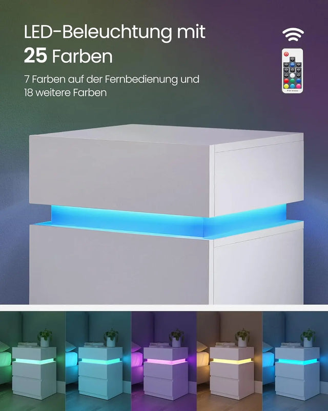 Nachttisch LED-Beleuchtung 3 Schubladen Weiss von Songmics