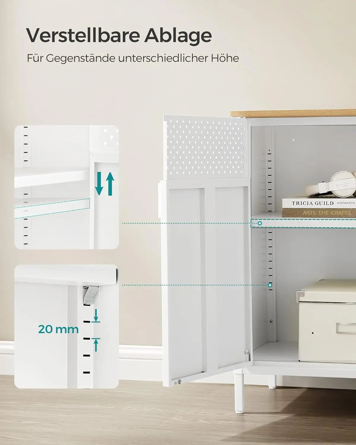 Metallschrank mit Magnetverschluss naturbeige-weiss von Songmics
